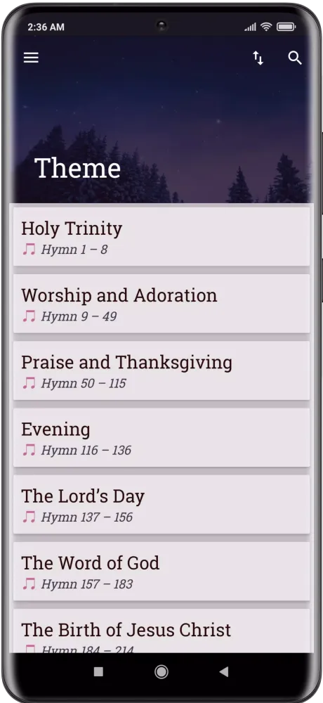 Capturas de tela do MFM Hymns