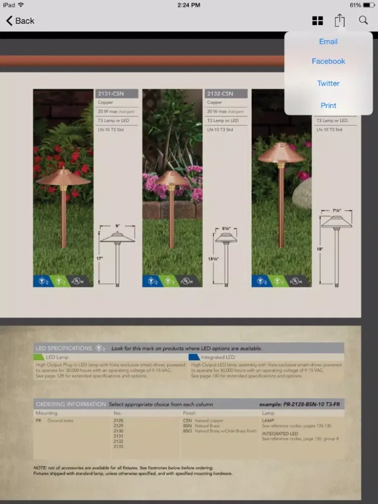 Capturas de pantalla de Vista Professional Landscape Lighting Catalog iPad 