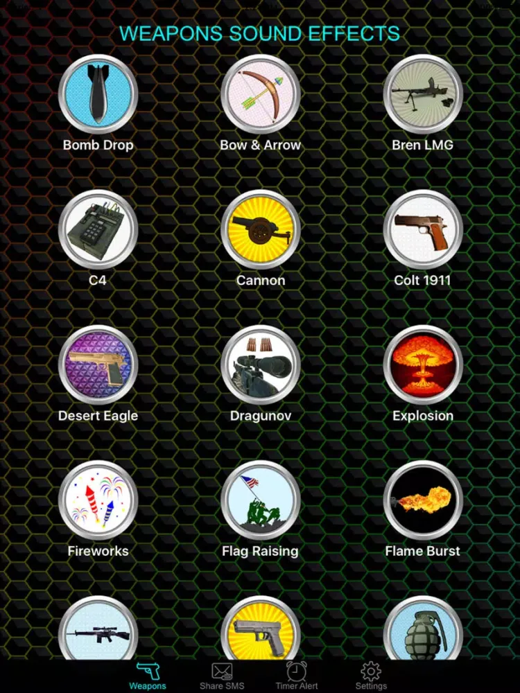 Tangkapan skrin Weapon & Gun Sound Effects Button Free - Share Explosion Sounds via SMS & Timer Alert Plus iPad 