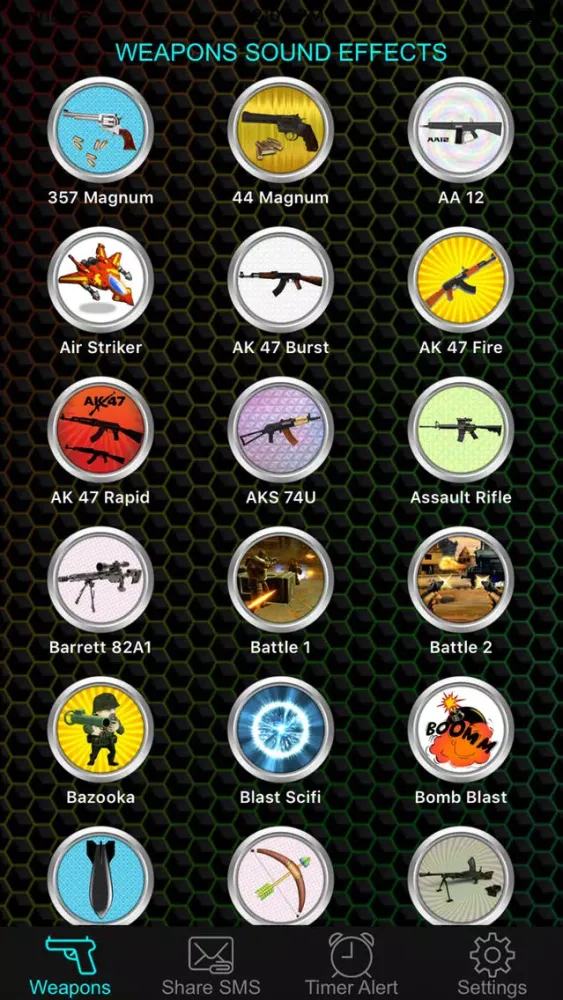 Tangkapan skrin Weapon & Gun Sound Effects Button Free - Share Explosion Sounds via SMS & Timer Alert Plus