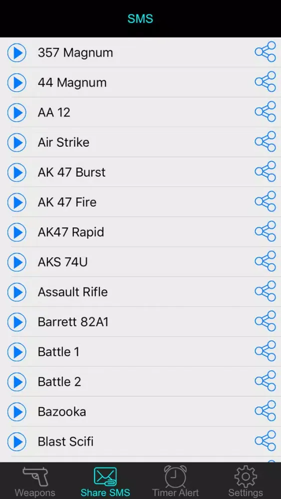 Tangkapan skrin Weapon & Gun Sound Effects Button Free - Share Explosion Sounds via SMS & Timer Alert Plus