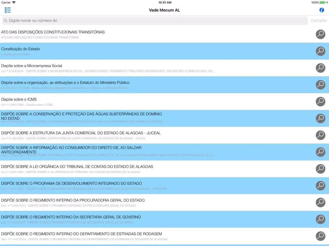 Capturas de tela do Vade Mecum Alagoas iPad 