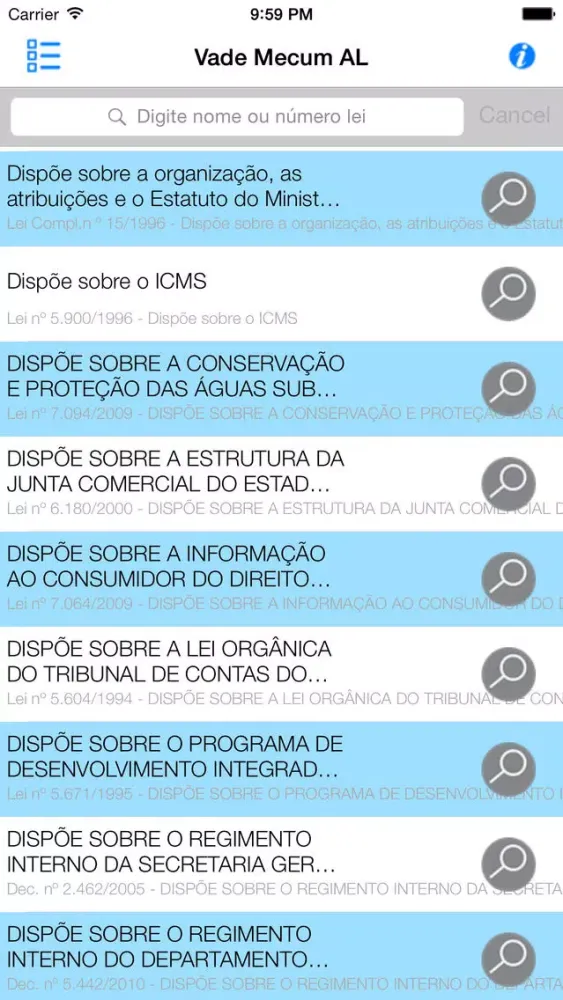 Capturas de tela do Vade Mecum Alagoas