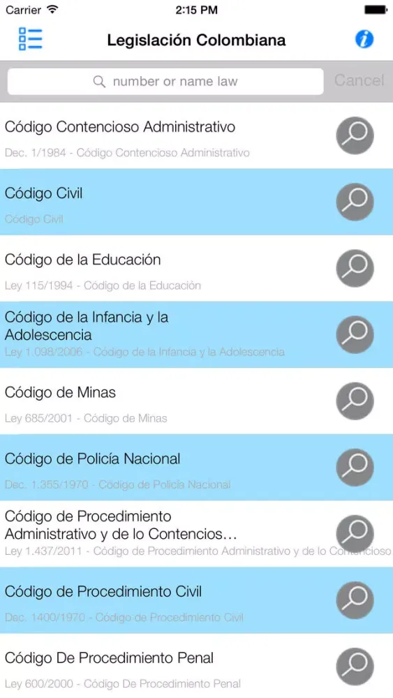 Capturas de tela do Legislación Colombiana