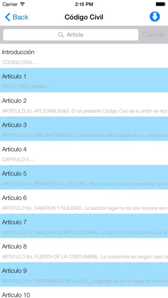 Capturas de tela do Legislación Colombiana