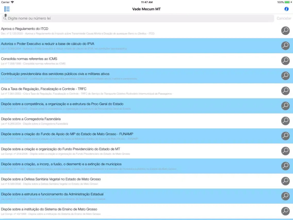 Tangkapan skrin Vade Mecum Mato Grosso iPad