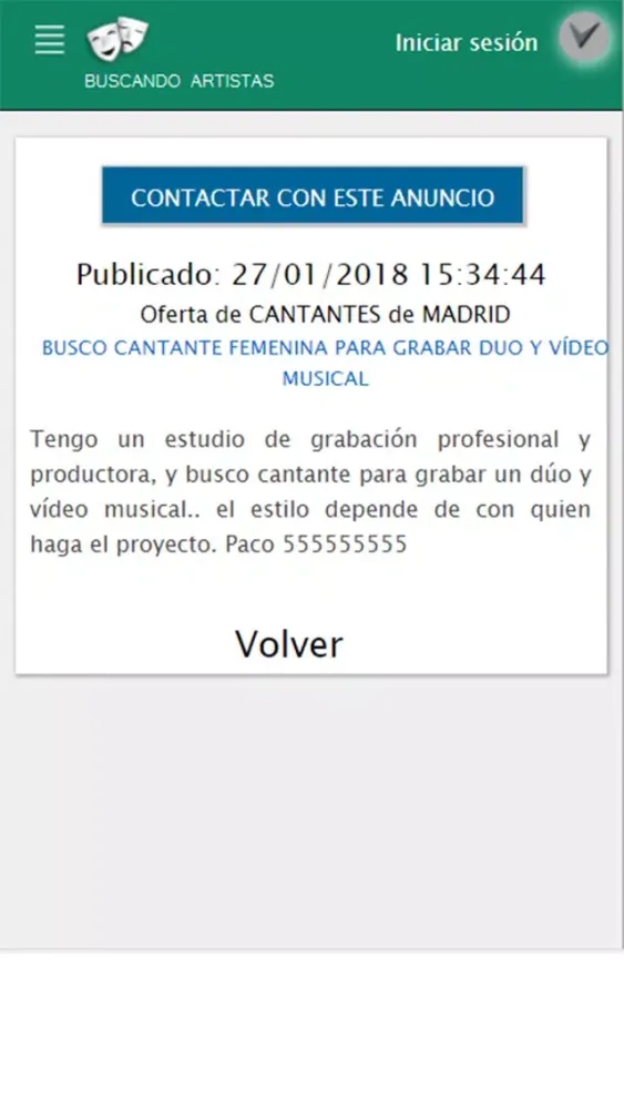 Ảnh chụp màn hình của Buscando Artistas