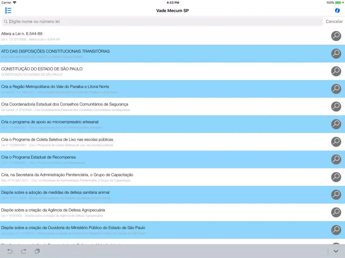 Tangkapan layar Vade Mecum São Paulo iPad 