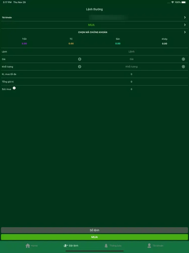 Ảnh chụp màn hình của VISE Trading iPad 