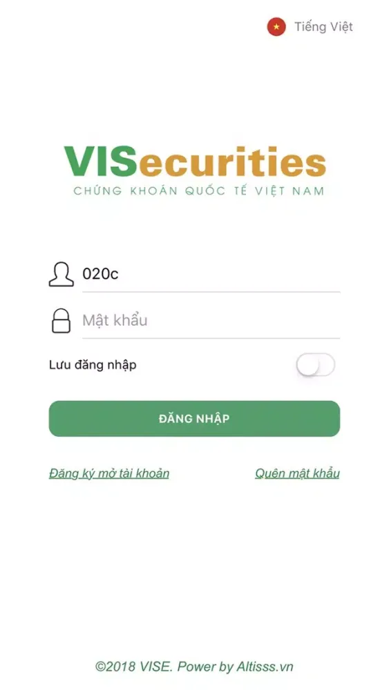 Ảnh chụp màn hình của VISE Trading