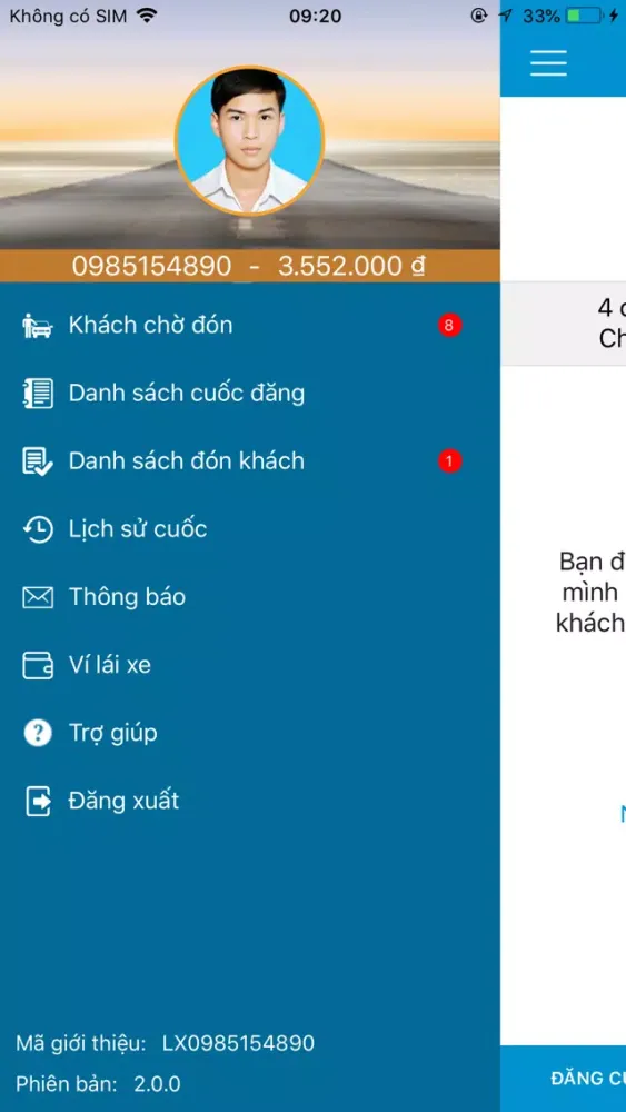 Tangkapan layar XeChieuVe LaiXe