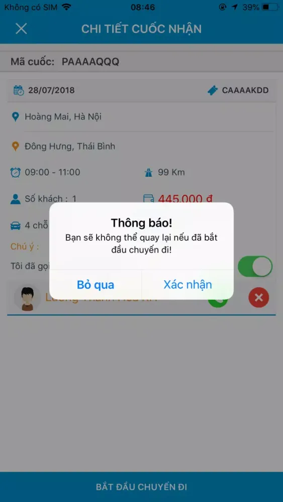 Tangkapan layar XeChieuVe LaiXe