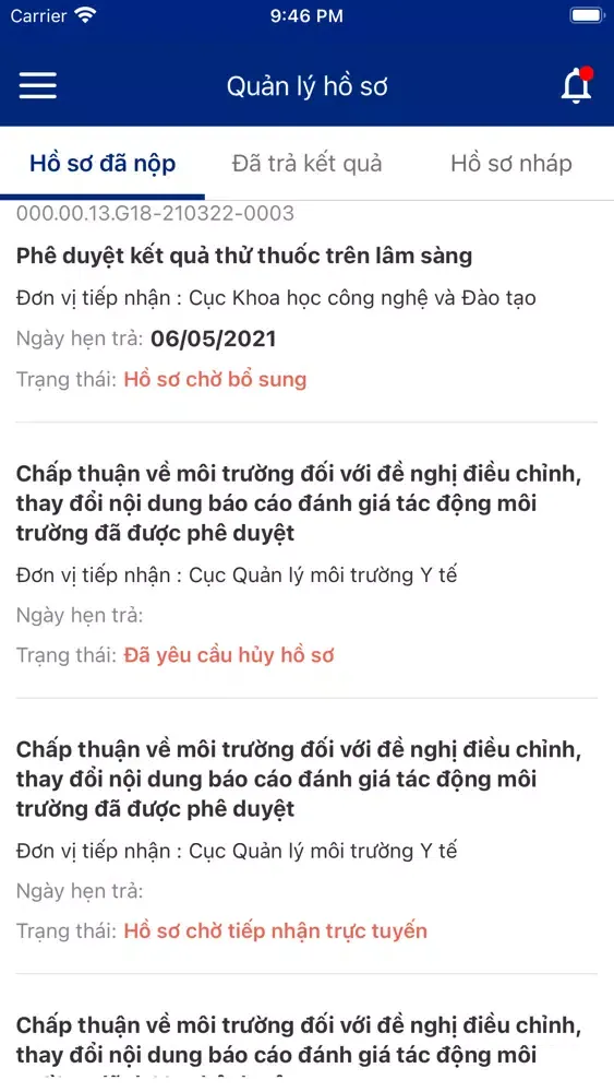 Capturas de tela do Dịch Vụ Công - Bộ Y Tế