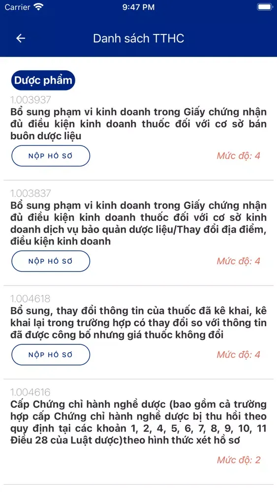Capturas de tela do Dịch Vụ Công - Bộ Y Tế