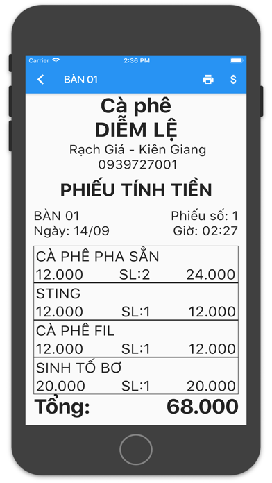 Ảnh chụp màn hình của Tính tiền TV