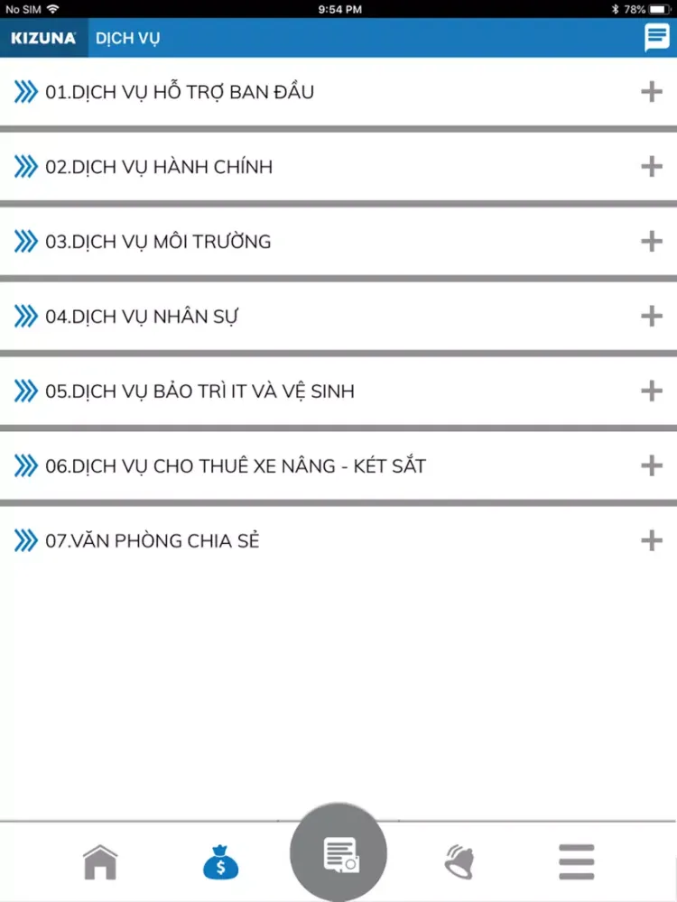 Tangkapan layar KIZUNA Serviced Factory iPad 
