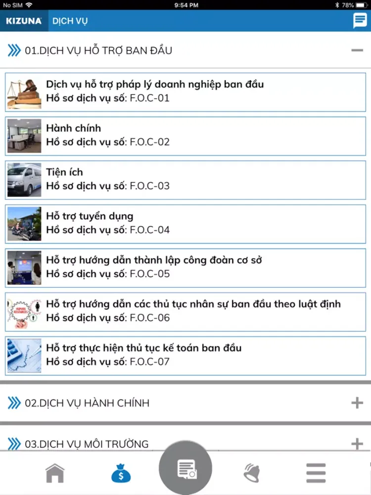 Tangkapan layar KIZUNA Serviced Factory iPad 