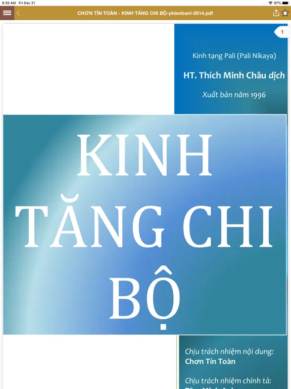Tangkapan skrin Kinh NIKAYA Phân Loại iPad 