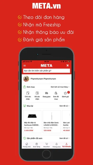 Capturas de tela do META.vn Mua sắm trực tuyến