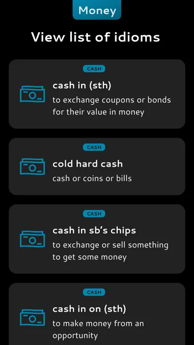 Capturas de tela do English Money Idioms