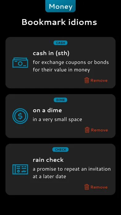 Capturas de tela do English Money Idioms