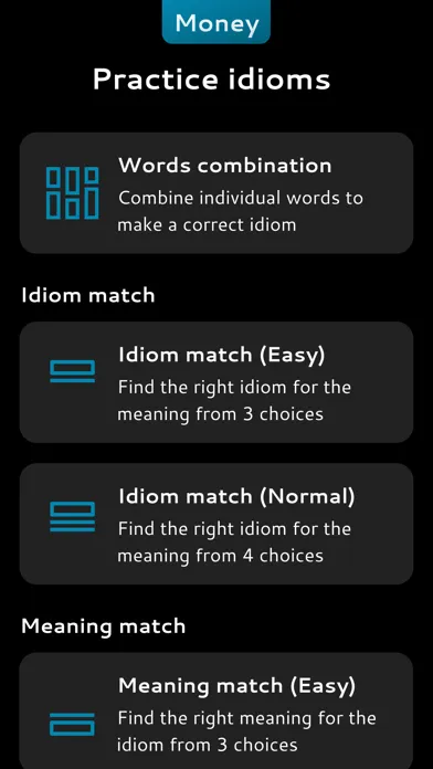 Capturas de tela do English Money Idioms