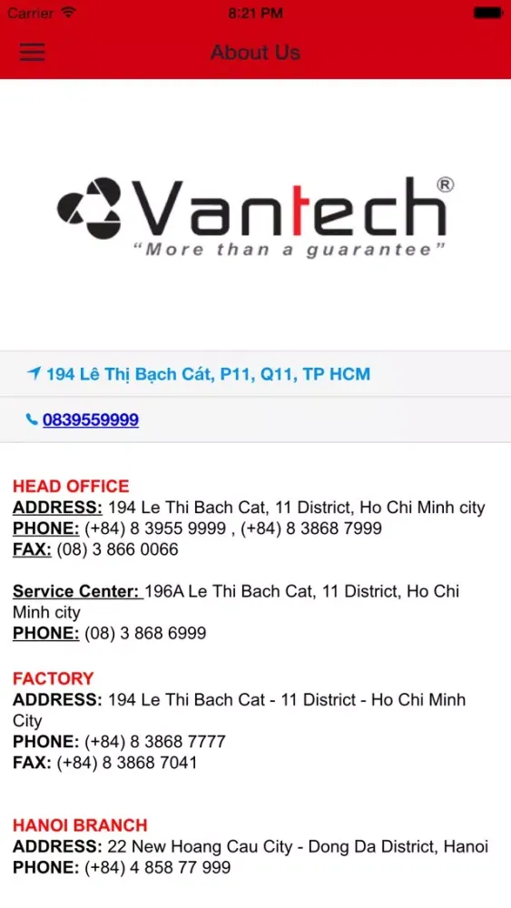Tangkapan skrin Vantech Catalogue