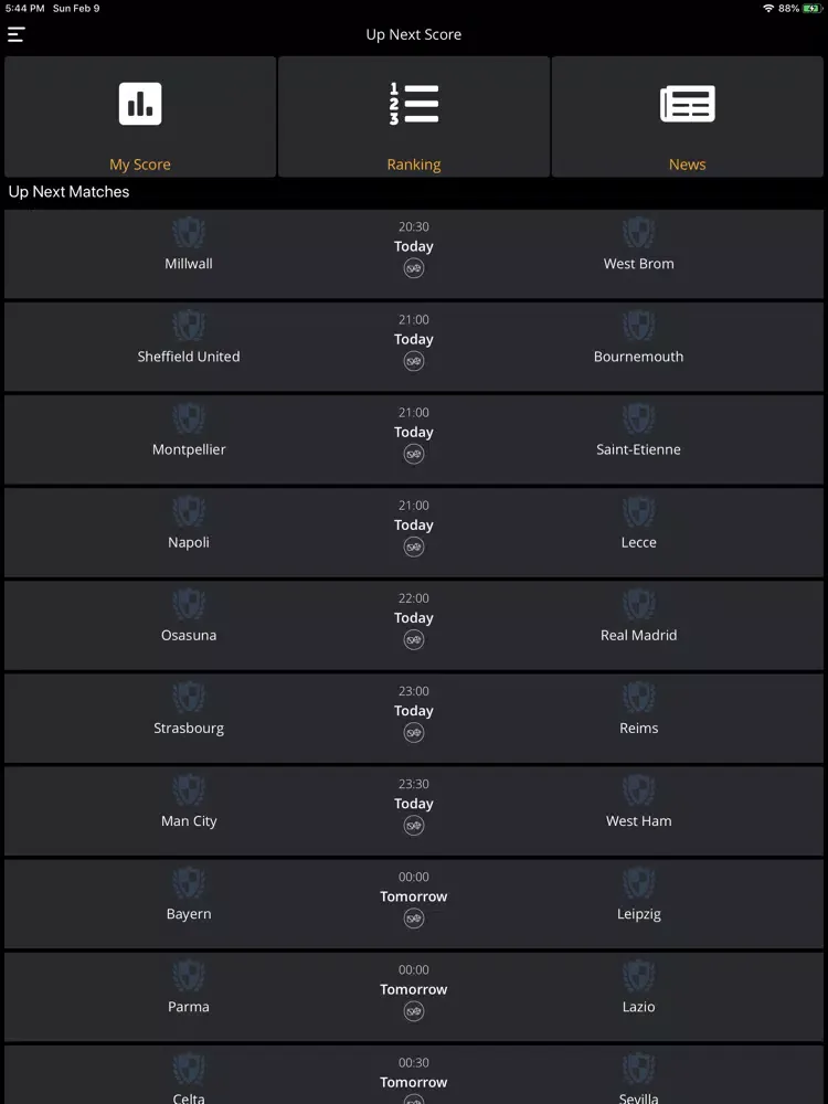 Ảnh chụp màn hình của Up Next Score: Soccer matches iPad 