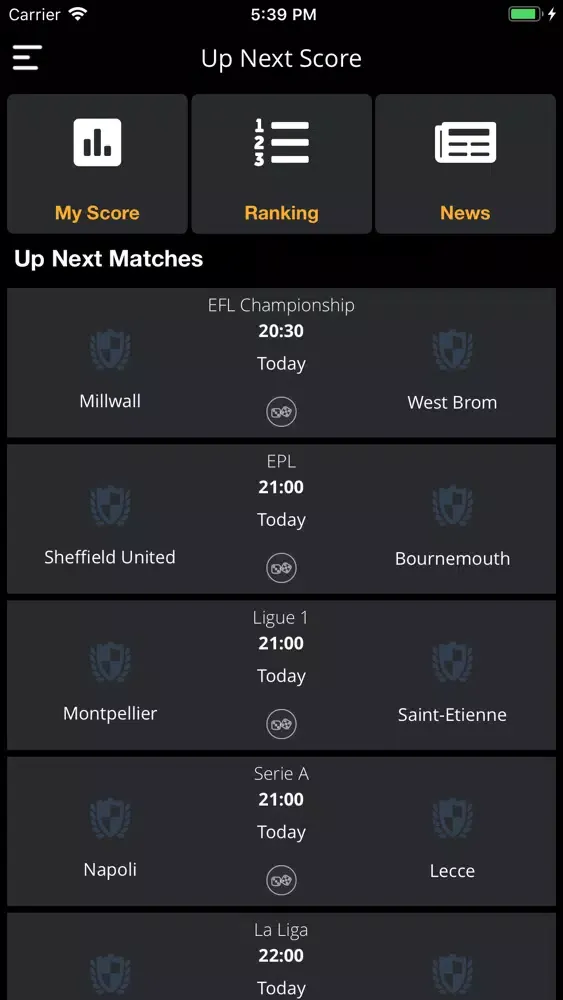 Ảnh chụp màn hình của Up Next Score: Soccer matches