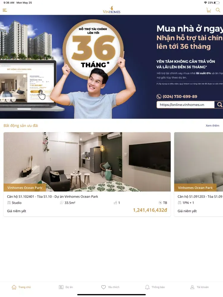 Tangkapan skrin Vinhomes Online iPad 