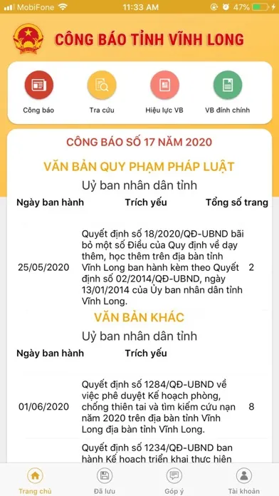 Tangkapan layar Công Báo Vĩnh Long