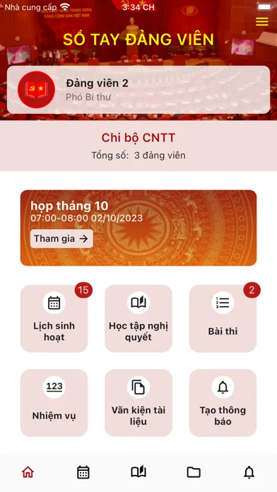 Capturas de tela do Sổ tay Đảng viên Tiền Giang