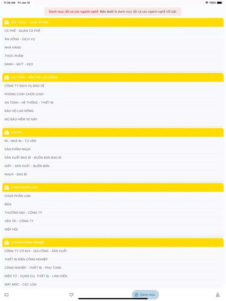 Tangkapan skrin YP Những trang vàng VN iPad 