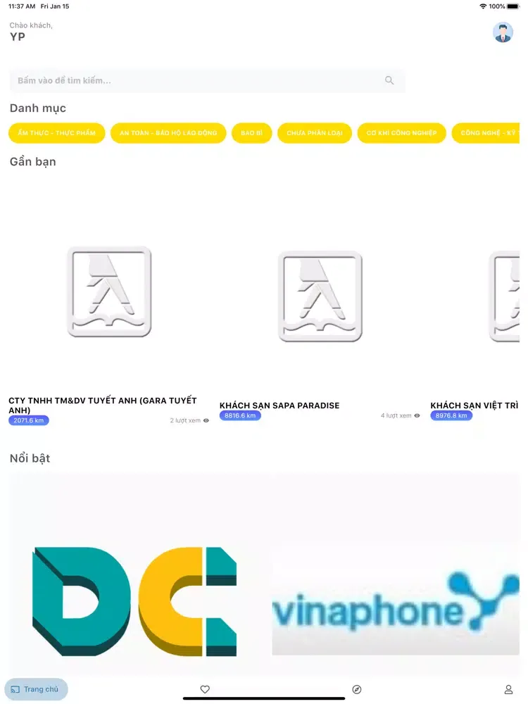 Tangkapan skrin YP Những trang vàng VN iPad 