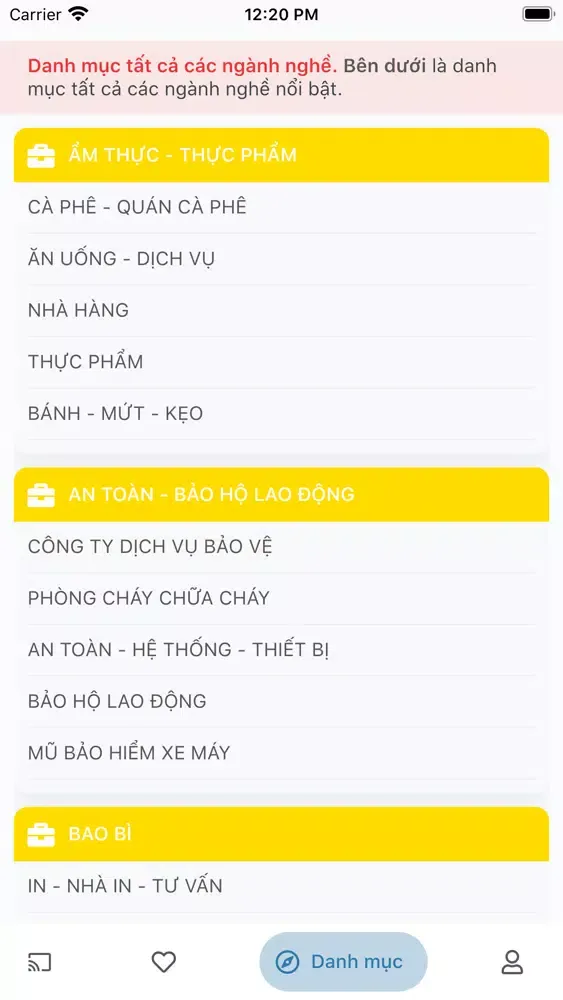 Tangkapan skrin YP Những trang vàng VN