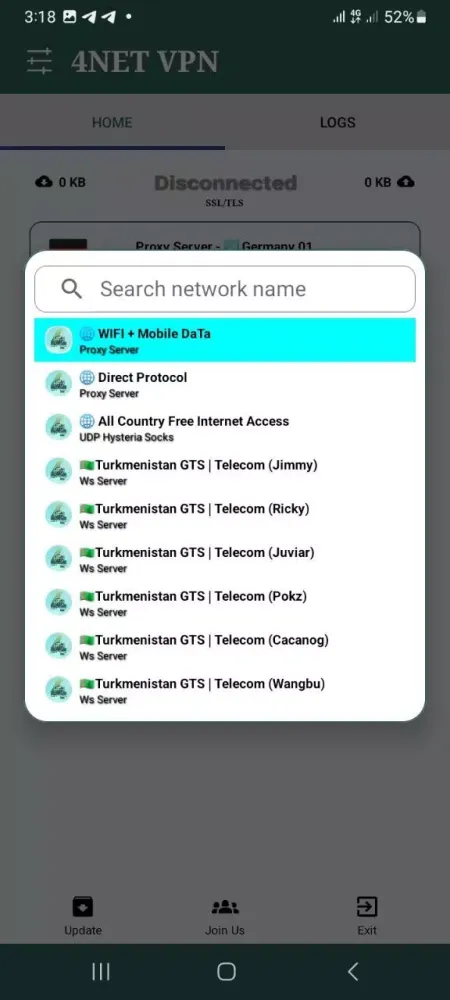 Capturas de pantalla de 4NET VPN