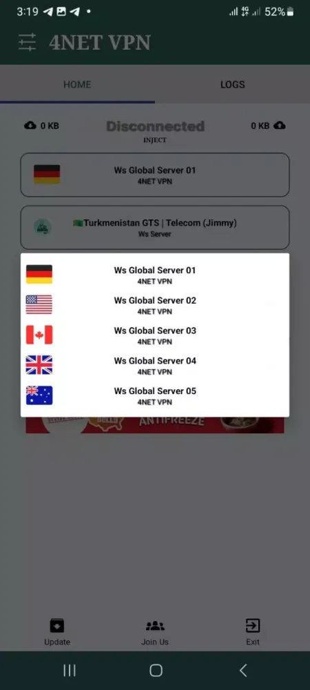 Capturas de pantalla de 4NET VPN