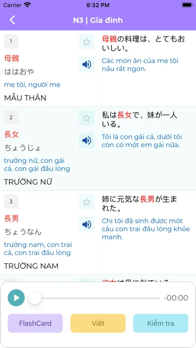 Tangkapan skrin Từ Vựng N3 Học Tiếng Nhật JLPT