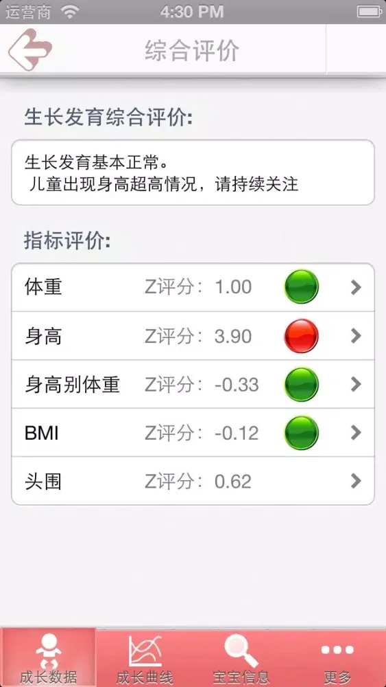 儿童成长记录评测-WHO标准成长曲线应用截图
