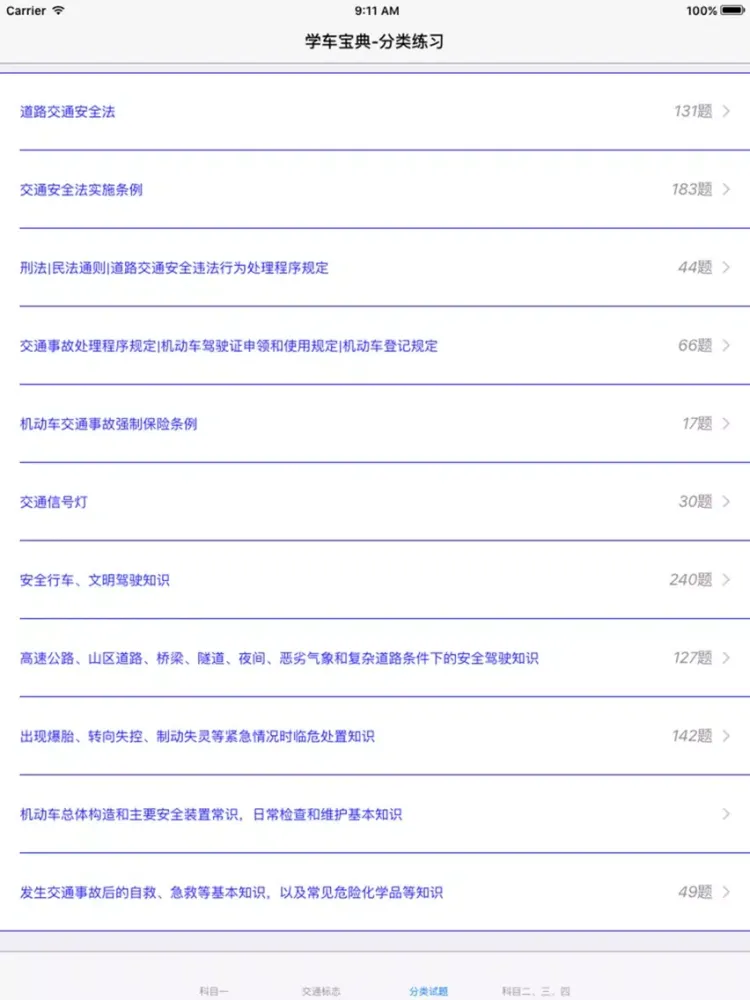 Capturas de tela do 学车宝典-科目1~4习题、技巧、规范大全 iPad 
