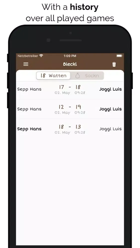 Tangkapan skrin Bleckl - Notebook Watten/Jass