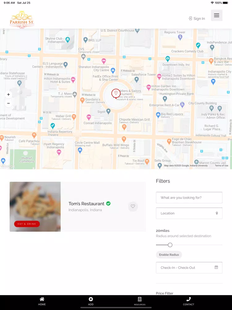 Tangkapan skrin Parrish Street App iPad 