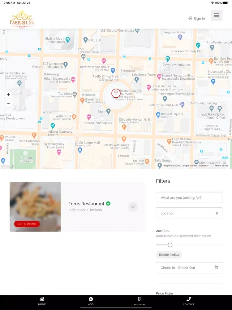 Tangkapan layar Parrish Street App iPad 
