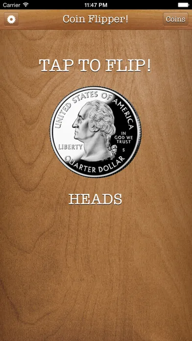 Capturas de tela do Flip a Coin App