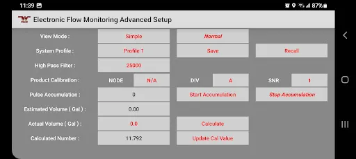 ภาพหน้าจอของ Wilger Flow Monitoring System