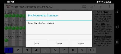 ภาพหน้าจอของ Wilger Flow Monitoring System