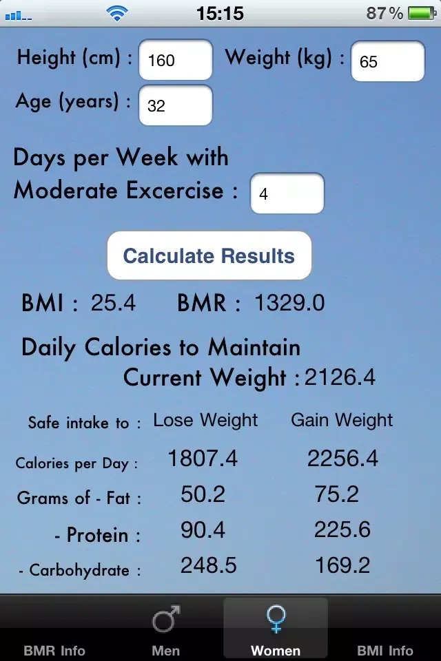 Calorie Intake Calculator 스크린샷