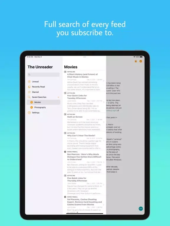 The Unreader: a Feedbin Client iPad 应用截图