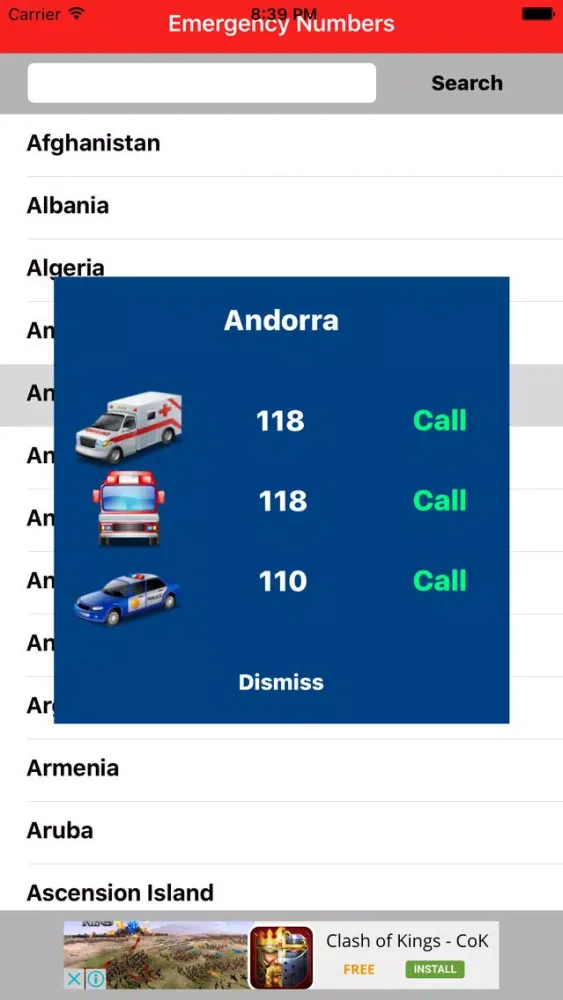 Emergency Numbers Worldwide 스크린샷