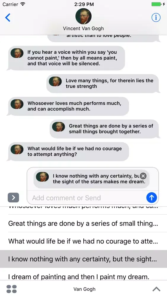 What Would Vincent Van Gogh Say? for iMessage Screenshots